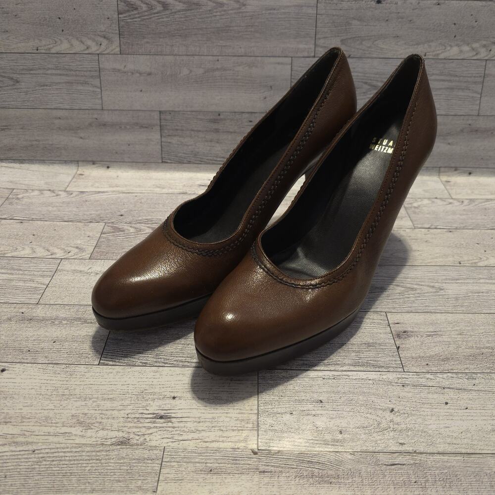 STUART WEITZMAN Brown Leather Platform‎ Pumps 3.5" Heel Size 9M